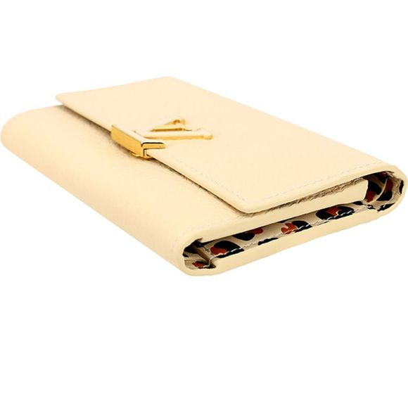 Portefeuille Capucines Compact Accessory Leather Beige Wallet - Picture 3 of 7